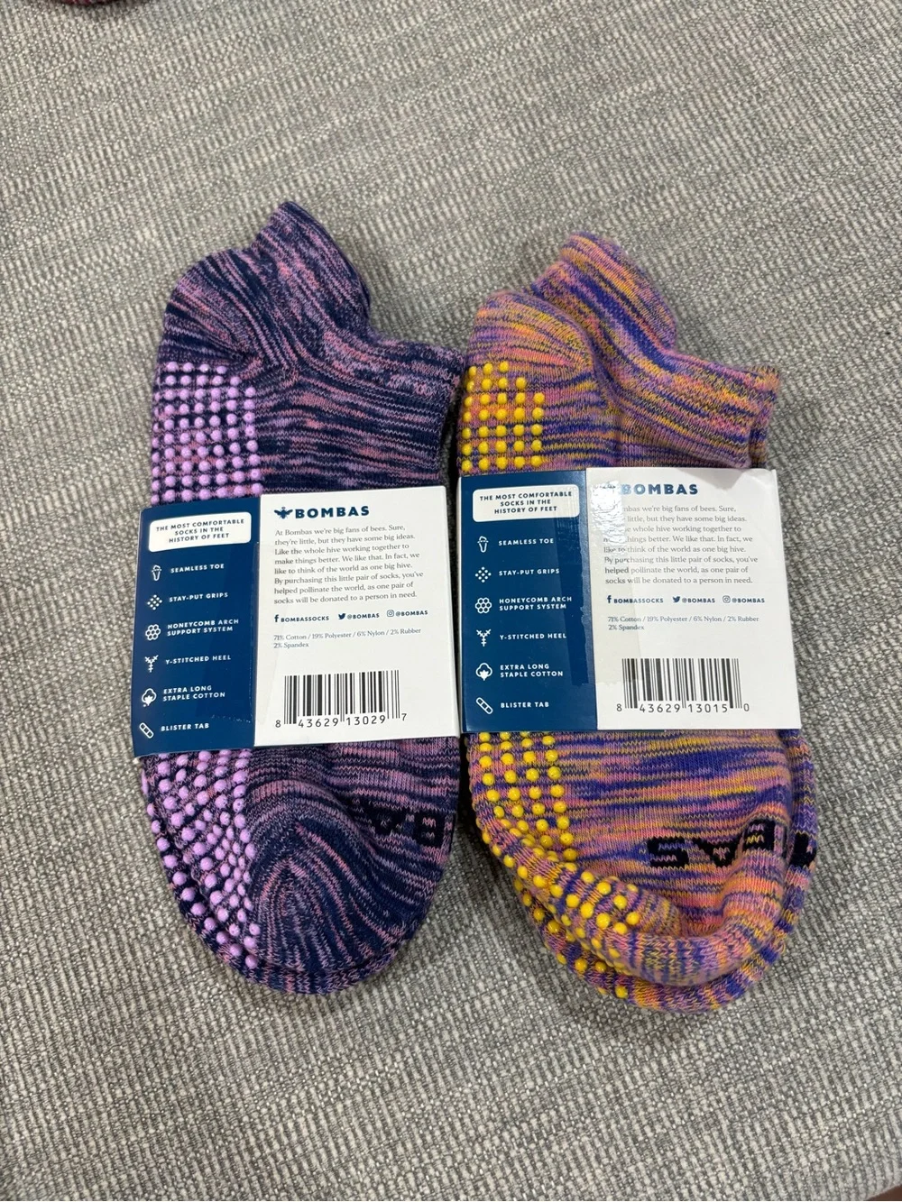 Bombas women Gripper ankle Socks - Purple Mix size M